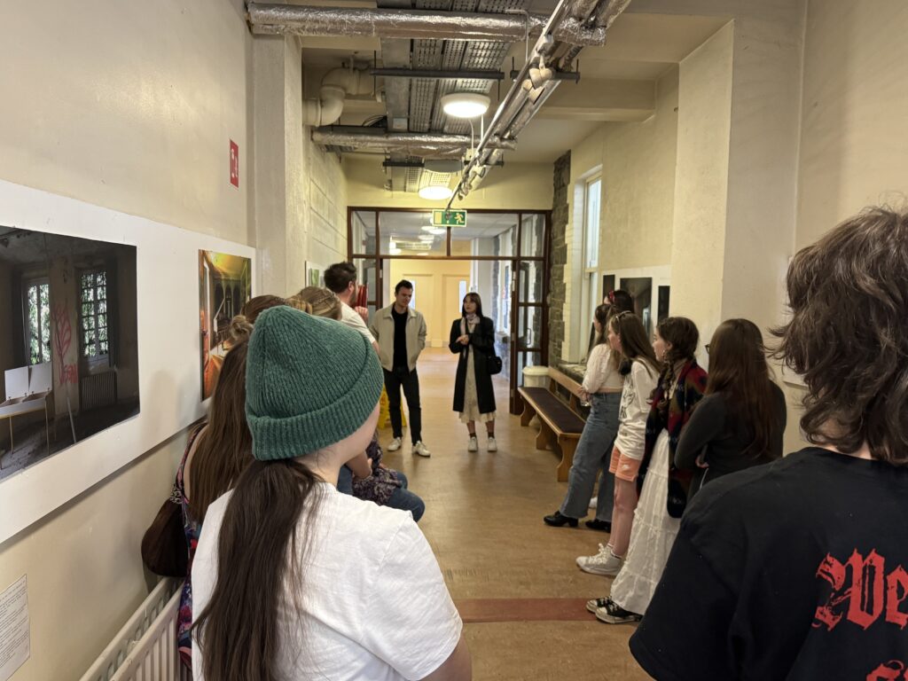 Malory and Flora giving their artist talk to a group of students