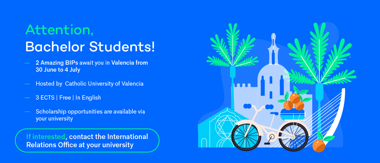 Blue background with graphic illustrating BIP programme