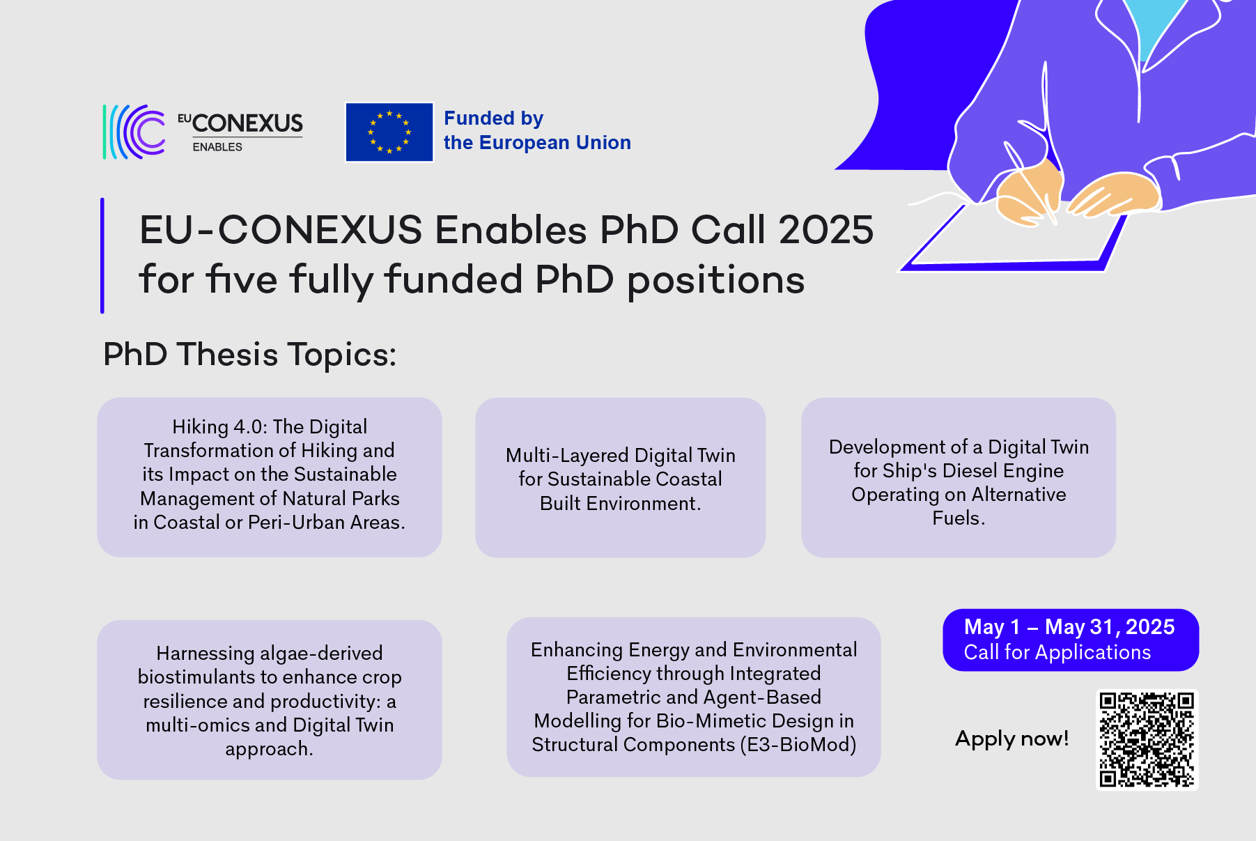 EU-CONEXUS Enables PhD Call showcasing the topcis lsited on the webpage 