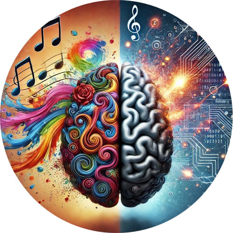 Image of a brain with colours and music notes.