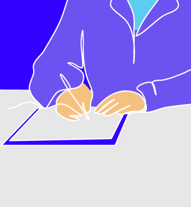 Graphic of student with pen and paper