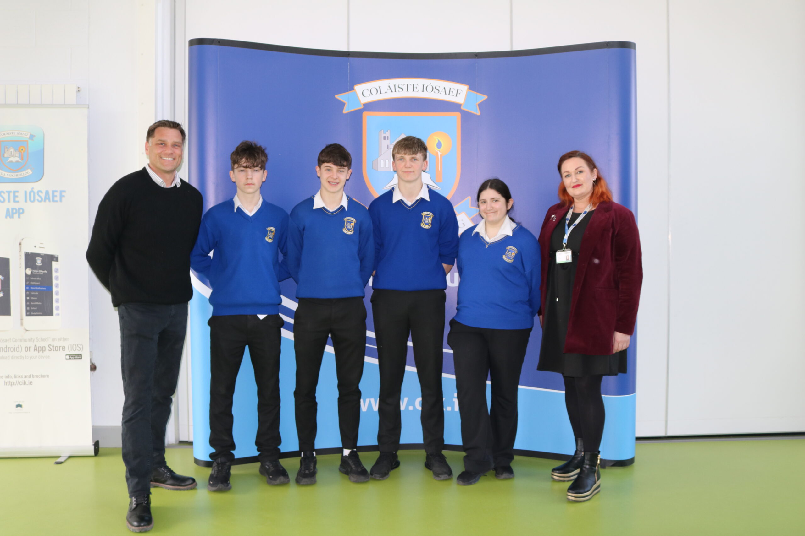 Winning group of studnets pictured with teacher and competition co-ordiantor