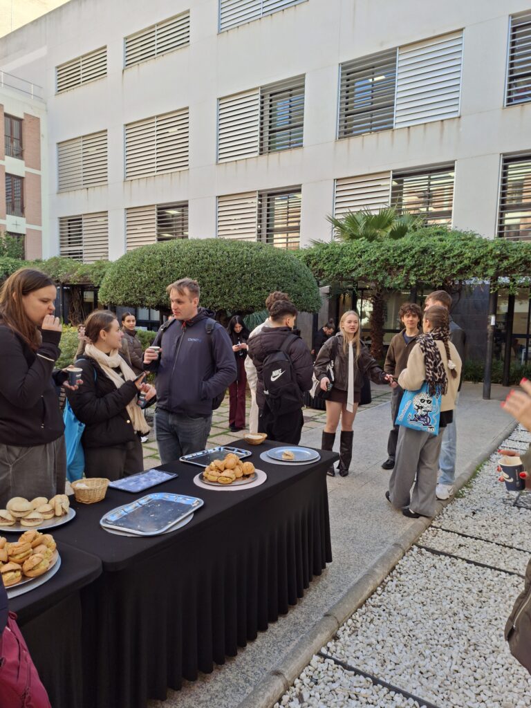 Students linign up for food