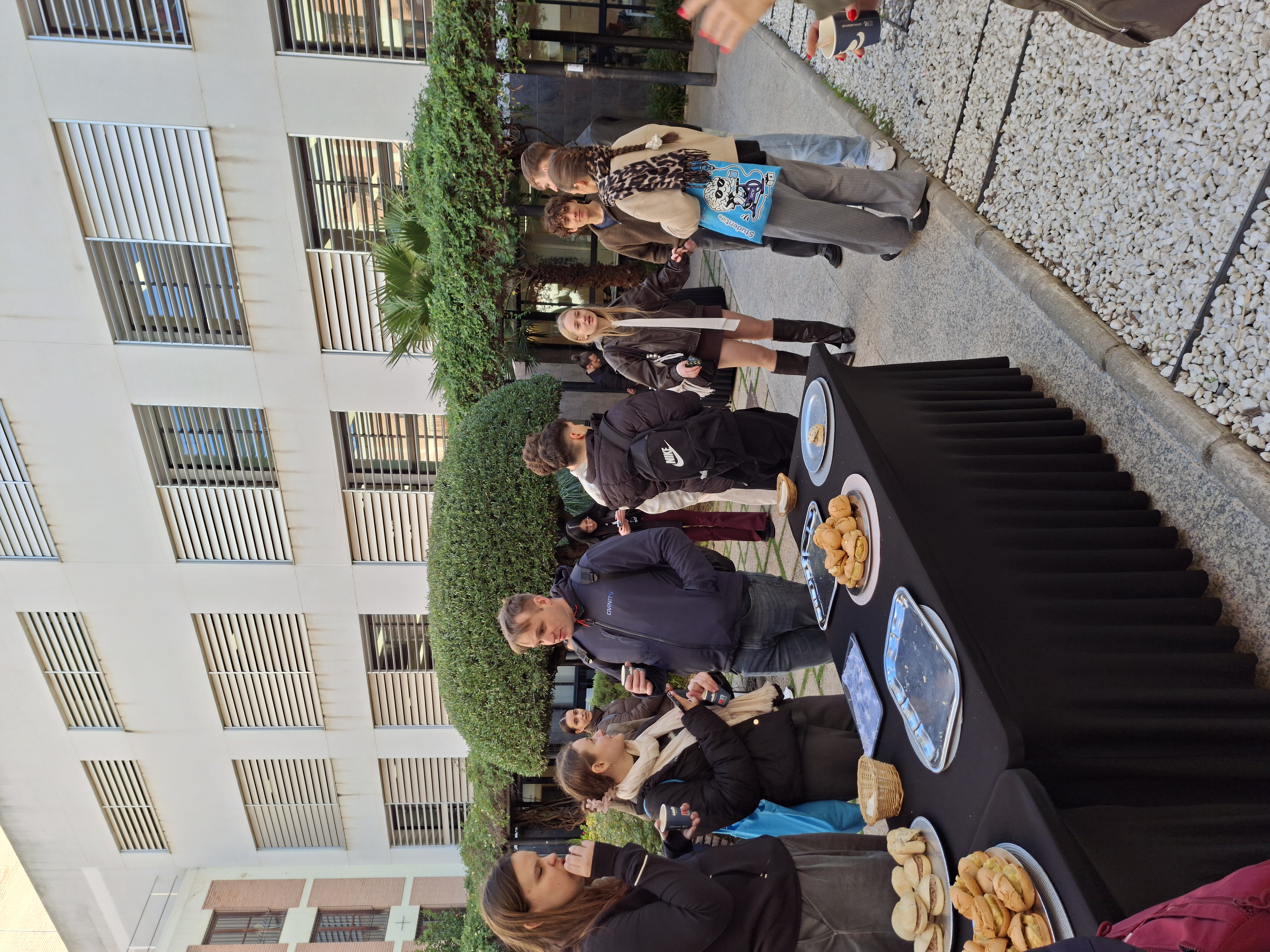 Students linign up for food